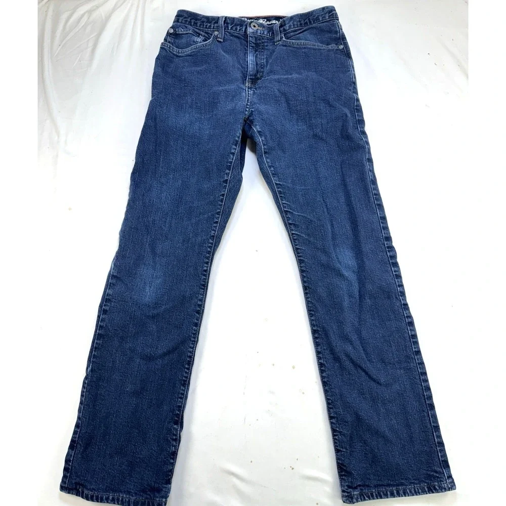 Eddie Bauer 33x32 Mens Y2k Flannel Lined Jeans Dark Wash Straight Fit